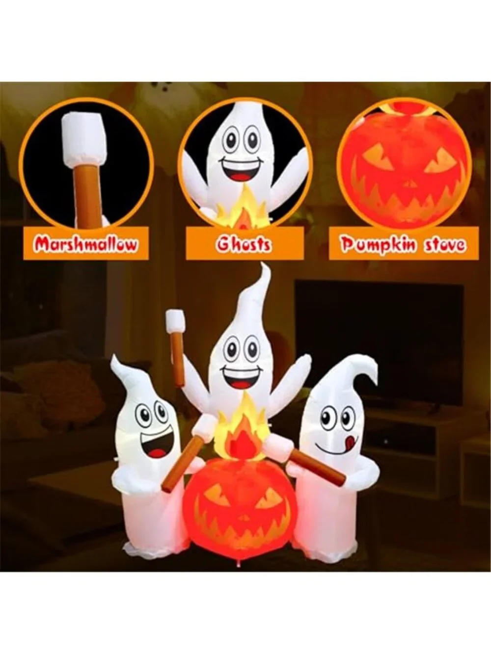 6 FT Halloween Inflatable Ghosts Roasting Marshmallows